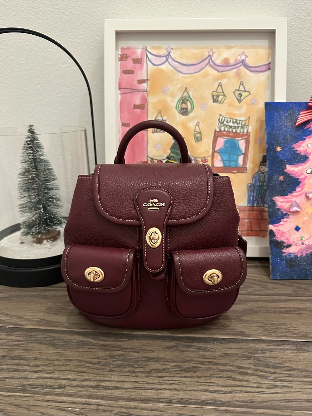 NWT Coach Hadley Backpack In Leather Brass/Dark Wine CBH09